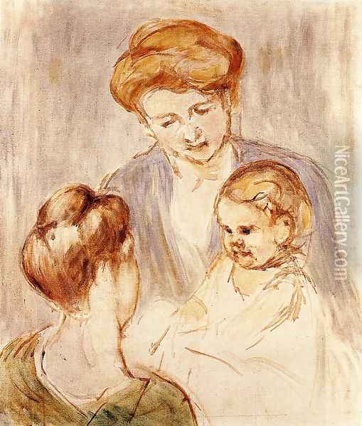 A Baby Smiling At Two Young Women Oil Painting - Mary Cassatt