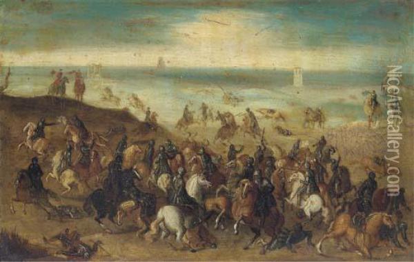 The Battle Between Officers Breaute And Gerard Abrahamsz Oil Painting - Sebastien Vrancx