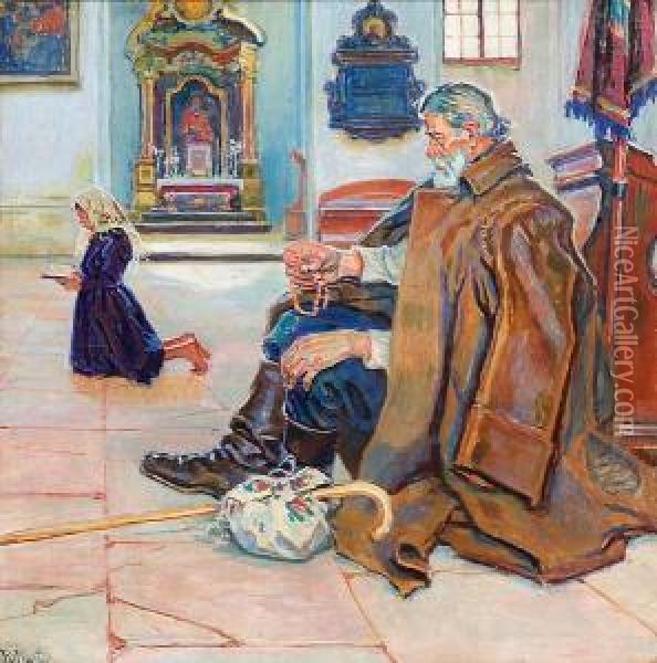 Meditation Oil Painting - Gustaw Pillati