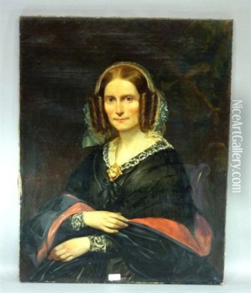 Portrait D'elegante Au Camee Oil Painting - Joseph Delin