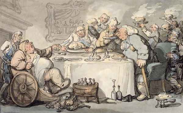 The Comforts of Bath Gouty Gourmand at Dinner Oil Painting - Thomas Rowlandson