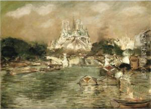 View Of Notre Dame Oil Painting - Constantin Kousnetzoff