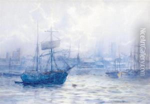 London Waterways At Oil Painting - William Harrison Scarborough