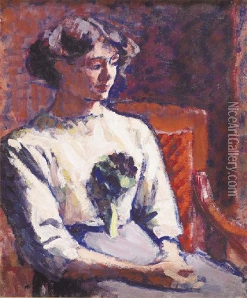 Jeune Fille Au Bouquet De Violettes Oil Painting - Roderic O'Conor