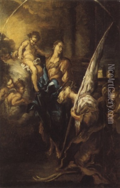 Madonna Col Bambino Angeli E Santi Oil Painting - Alessandro Magnasco