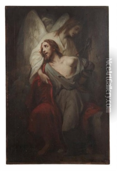 Le Christ Soutenu Par Un Ange Gardien Apres Sa Flagellation Oil Painting - Jean Raymond Hippolyte Lazerges