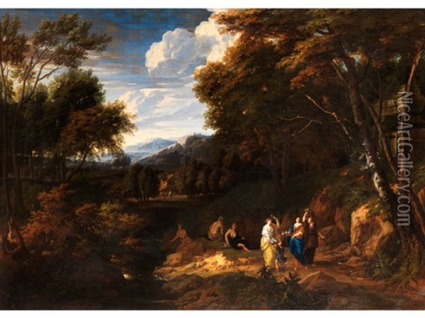 Arkadische Ideallandschaft Mit Figurenstaffage Oil Painting - Jan Baptiste Huysmans