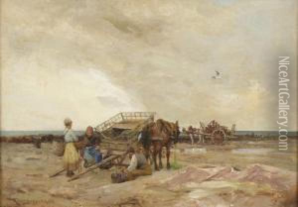 Mussel Gatherers On The Brittany Coast Oil Painting - Robert Russ