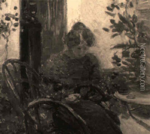 Femme Au Chat Dans Un Jardin Oil Painting - Hippolyte Petitjean
