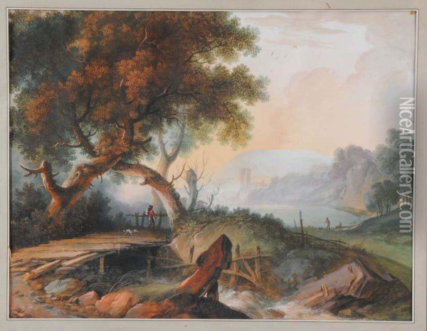  2 Paysages Lacustres  Oil Painting - Louis-Philippe Crepin