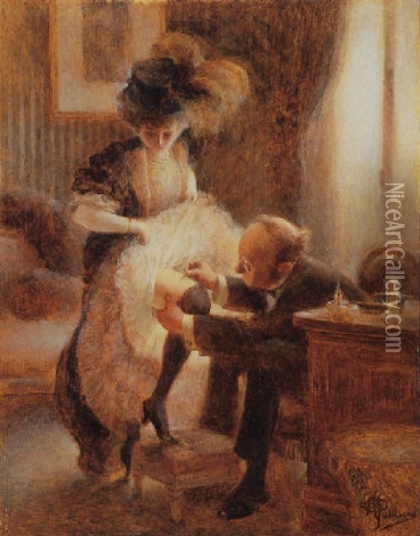 Lifting Her Petticoat Oil Painting - Albert Guillaume