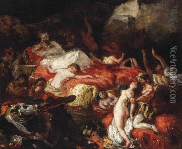 The Death Of Sardanapalus (after Delacroix) Oil Painting - Louis Henri Hippolyte Poterlet
