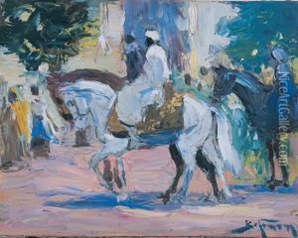 Jezdzcy Arabscy Oil Painting - Adolf, Abraham Behrman
