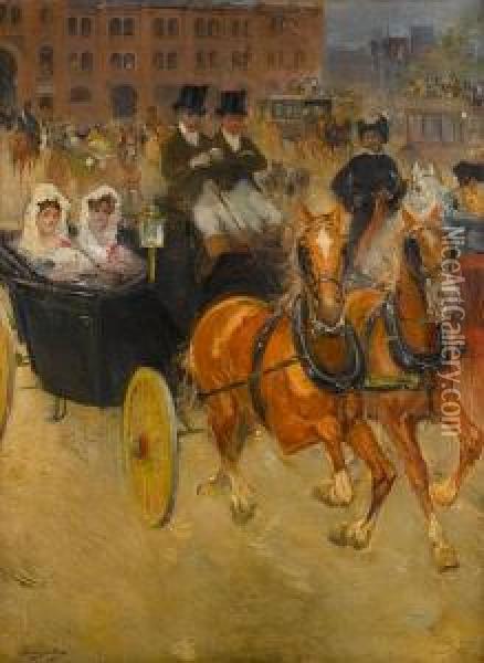 A Busy Square Oil Painting - Domingo Munoz y Cuesta