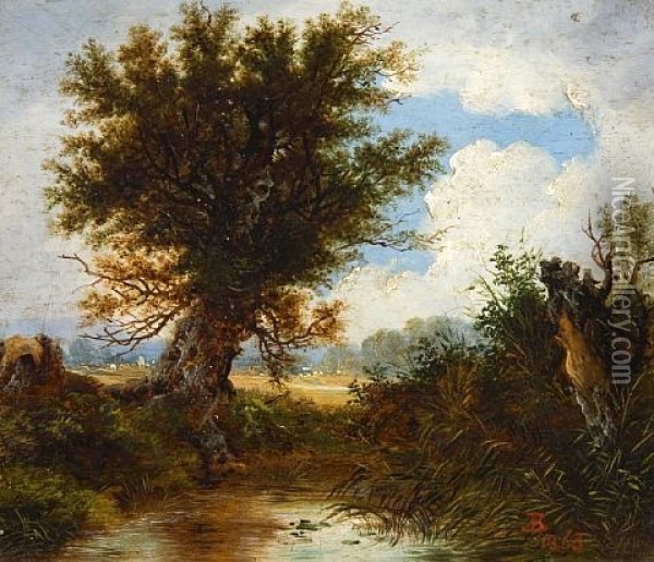 River Landscape Oil Painting - John Berney Ladbrooke