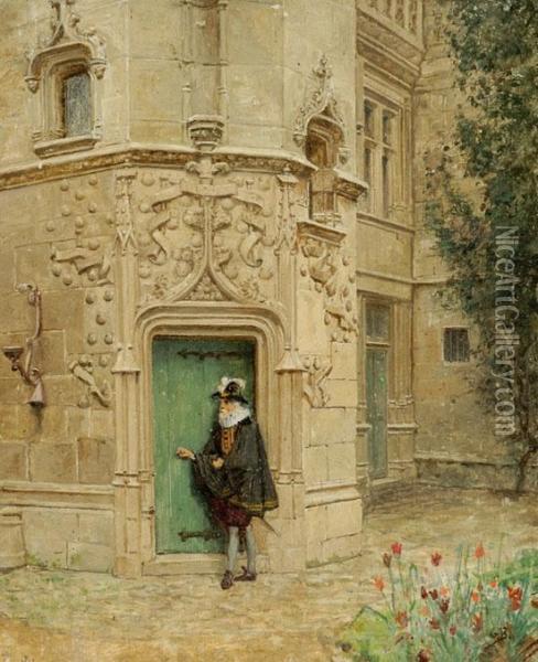 A Nobleman By A Gothic Gate Oil Painting - Gustave Bettinger