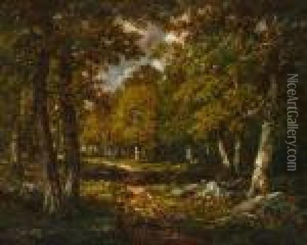 A Figure In A Clearing In The Woods Oil Painting - Narcisse-Virgile D Az De La Pena