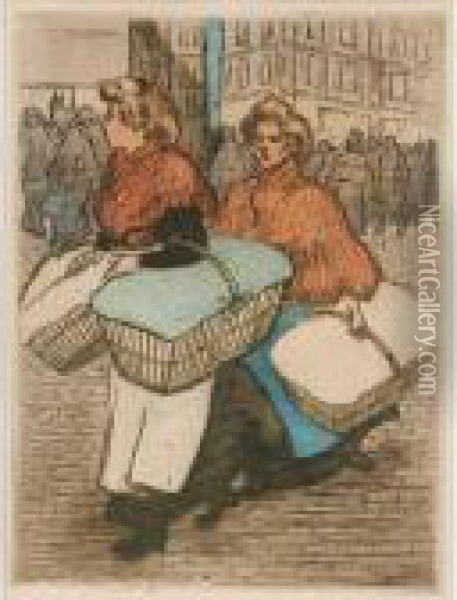 Blanchisseuses Reportant L'ouvrage Oil Painting - Theophile Alexandre Steinlen