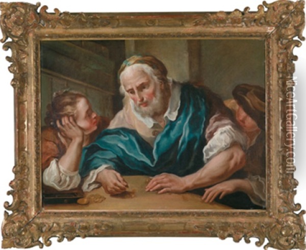 Ein Bartiger Mann Geldzahlend Mit Einem Madchen Und Einem Knaben Oil Painting - Francesco Maggiotto