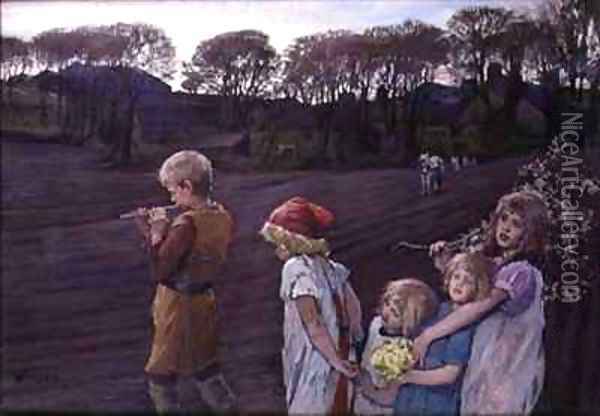 The Pied Piper an Allegory of Spring Oil Painting - Elizabeth Stanhope Forbes