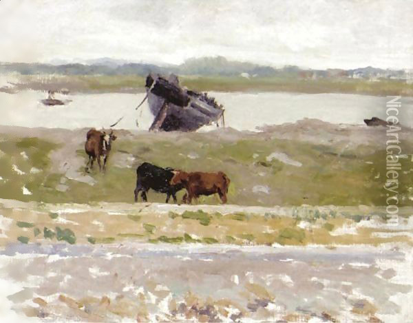 Vaches Pres D'Une Braque, Etaples Oil Painting - Henri Eugene Augustin Le Sidaner