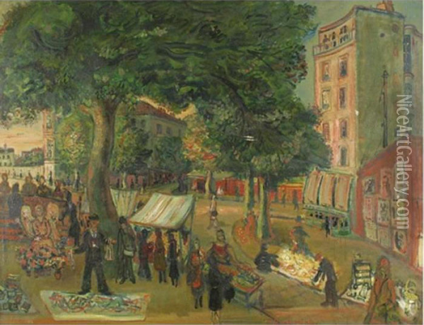 The Market, Place D'alleray, Paris Oil Painting - Abraham Mintchine