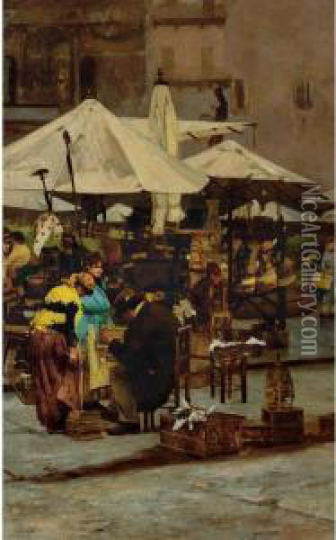 La Piazza D'erbe, Verona Oil Painting - Enrico Sorio
