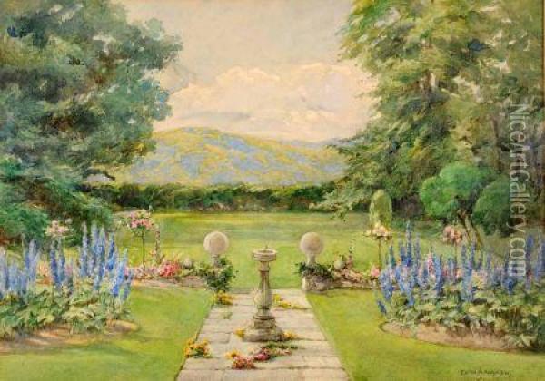Floral Garden With Sundial Oil Painting - Alice Andrews Edith