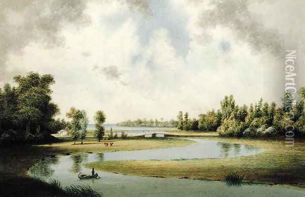 West River, New Haven, Connecticut, c.1854-60 Oil Painting - Benjamin H. Coe