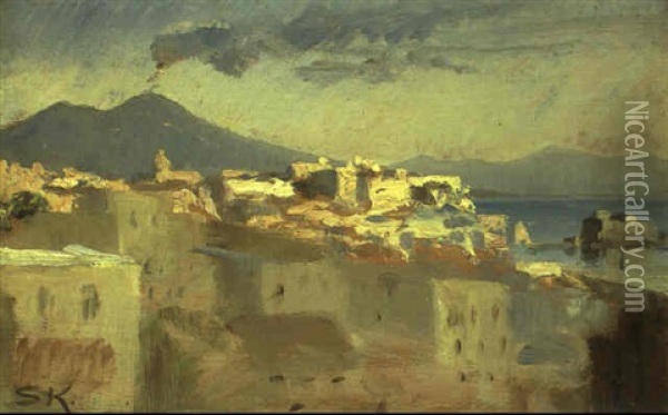 Udsigt Mod Vesuv Over Napoli Oil Painting - Peder Severin Kroyer