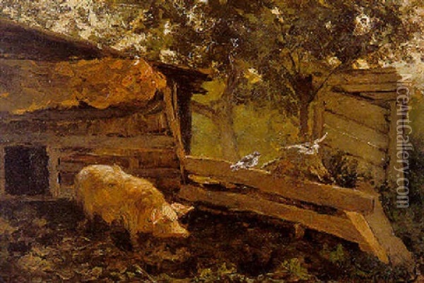 At The Farm Oil Painting - Willem Roelofs