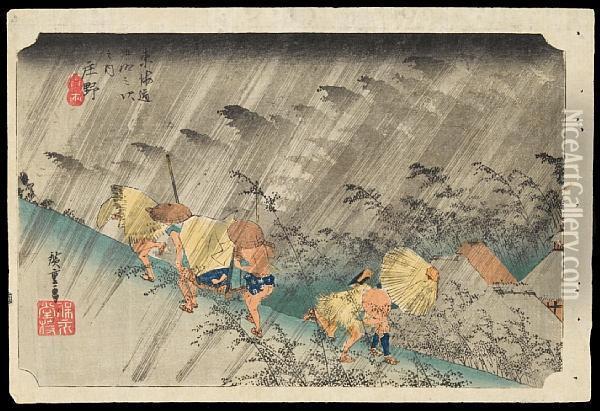 Forty-nine Woodcuts From The Hoeido Tokaido Series Oil Painting - Utagawa or Ando Hiroshige