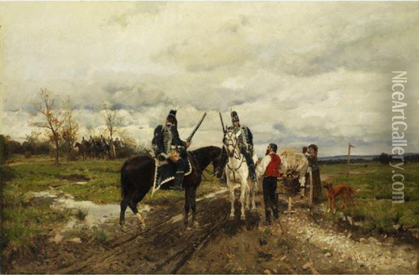 Zwei Preussische Kavalleristen Oil Painting - Wilhelm Velten