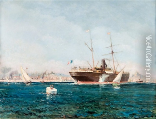 Bateaux A L'entree Du Port De Marseille Oil Painting - Henri Malfroy-Savigny