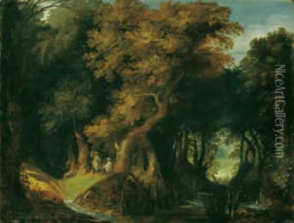 Waldlandschaft Mit Rastenden Jagern Oil Painting - Gillis Van Coninxloo III