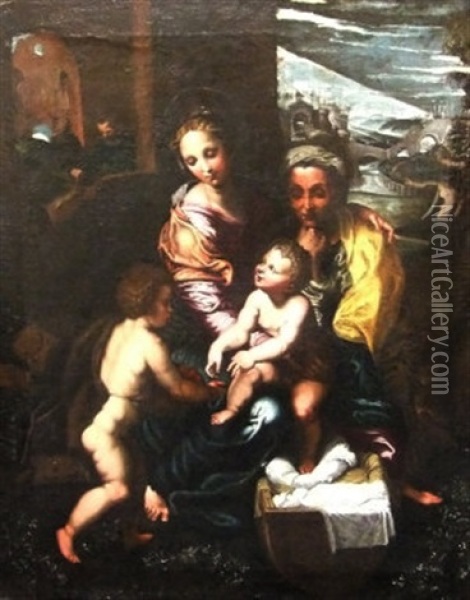 Madonna And Child With St. Anne And St. John The Baptist Oil Painting - Giulio Romano