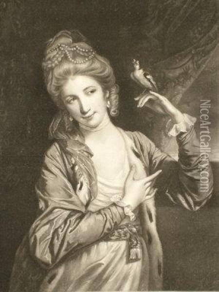 And Robert Sayer Fl.mid 18th Century- Portrait Of A Lady Holding Asmall Bird, Possibly Miss Harriet Powell As Leonora, After Sirjoshua Reynolds Ra, 1723-1792 Oil Painting - Richard Houston