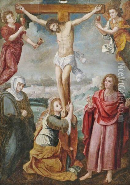 Kreuzigung Christi Auf Dem Berg Golgatha, Im Hintergrund Weite Landschaft Mit Der Darstellung Jerusalems Oil Painting - Maarten de Vos
