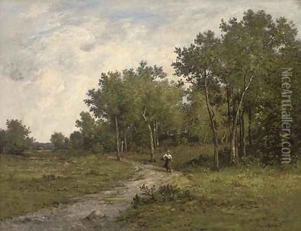 A faggot gatherer on her way out of the woods Oil Painting - Leon Richet