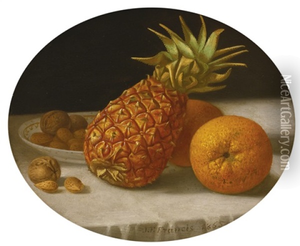 Still Life With Pineapple, Oranges And Nuts Oil Painting - John F. Francis