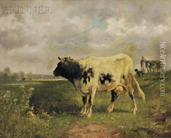 Cows In A Landscape Oil Painting - Constant Troyon