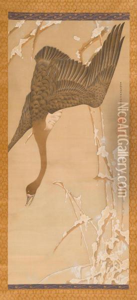 A Fine Kakemono Of A Goose In Winter Oil Painting - Ito Jakuchu