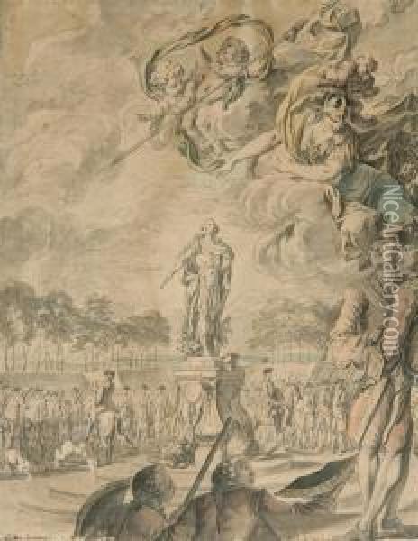 Revue Des Soldats De L'ecole Militaire Oil Painting - Charles Dom. Joseph Eisen