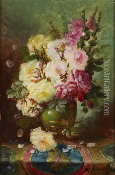 Bouquet De Fleurs Sur Entablement Oil Painting - Modeste (Max) Carlier