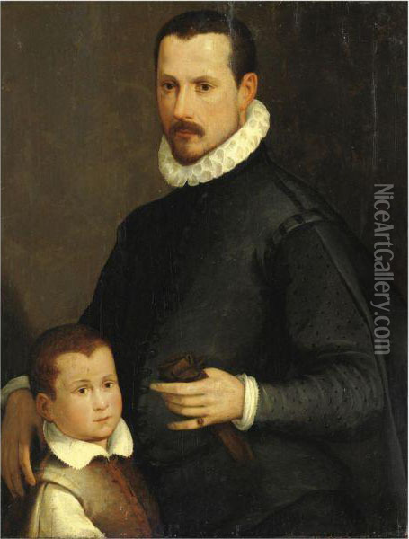 Ritratto Di Gentiluomo Con Il Figlio Oil Painting - Tiberio di Tito