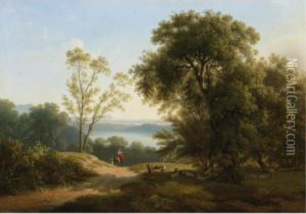 View Of Lake Albano Oil Painting - Martin Verstappen
