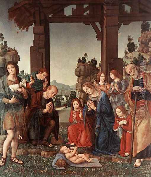 Adoration of the Shepherds c. 1510 Oil Painting - Lorenzo Di Credi