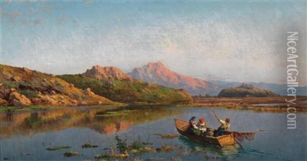 View Of The Lago Del Fucino, Abruzzo Oil Painting - Pietro Barucci