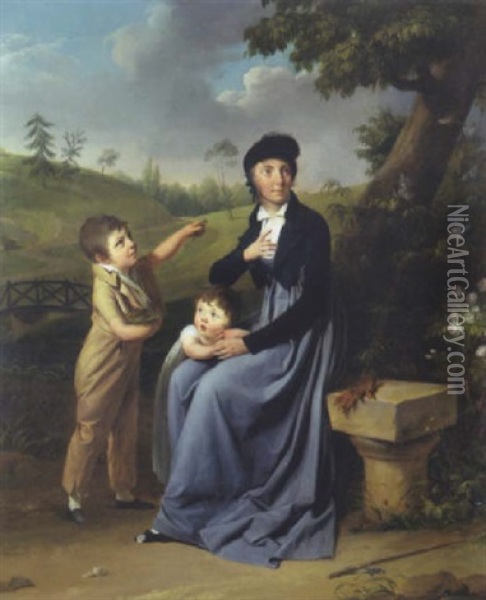 Portrait D'une Mere Et Ses Deux Enfants Dans Un Parc (l'attente Dans Le Parc) Oil Painting - Louis Leopold Boilly