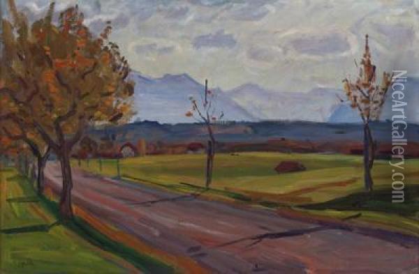 Herbstliche Landstrase Bei Murnau Oil Painting - Alfons Epple